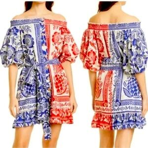 NWT FARM Rio Dress Mixed Pineapple Garden Off Shoulder Mini Dress Med intermix